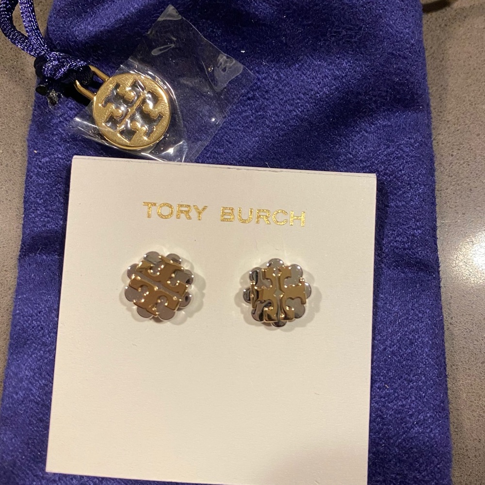 Brand NEW Tory Burch two tone stud earrings
